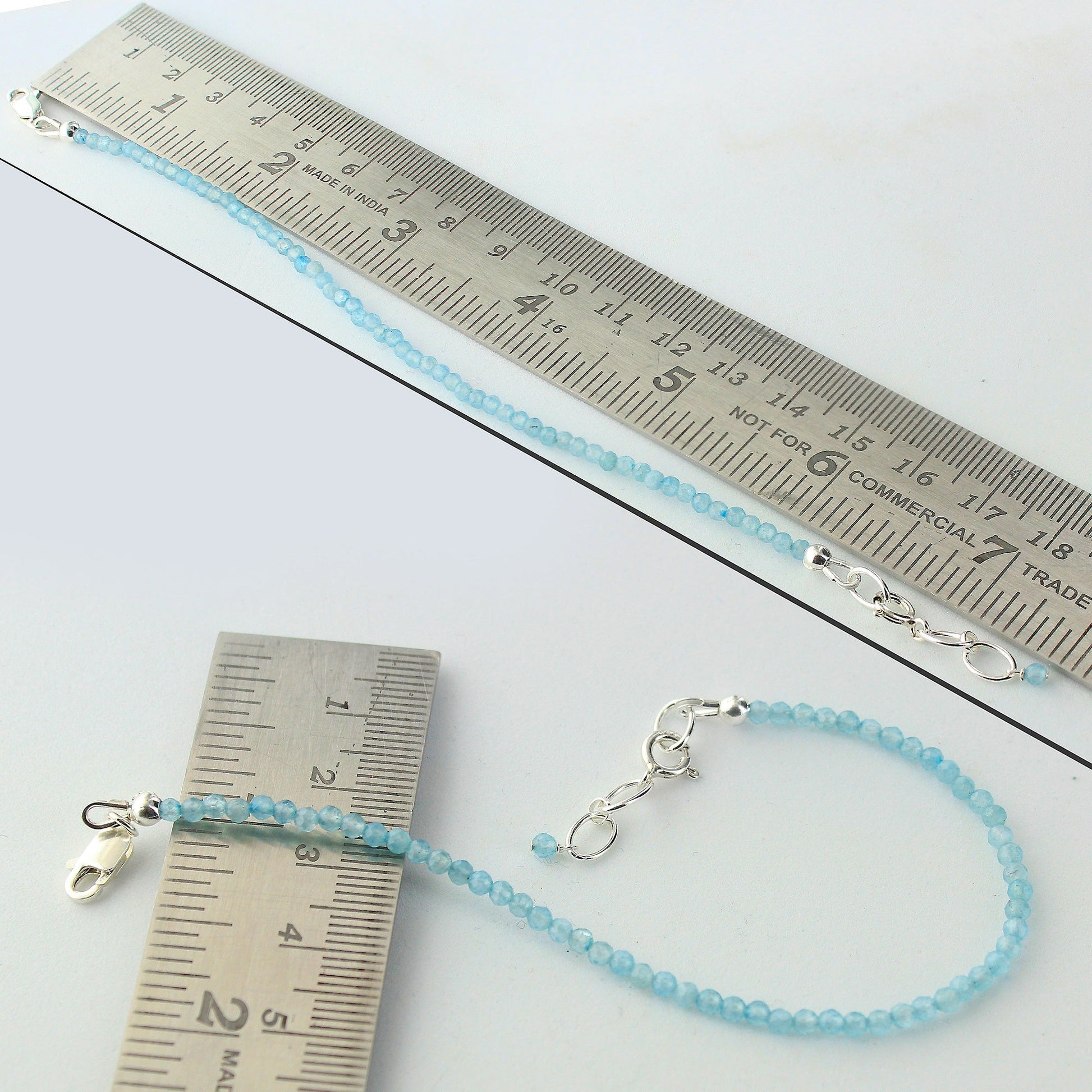 Natural Aquamarine 1.5mm Beads 925 Silver Clasp Gemstone Bracelets - Gem Avenue