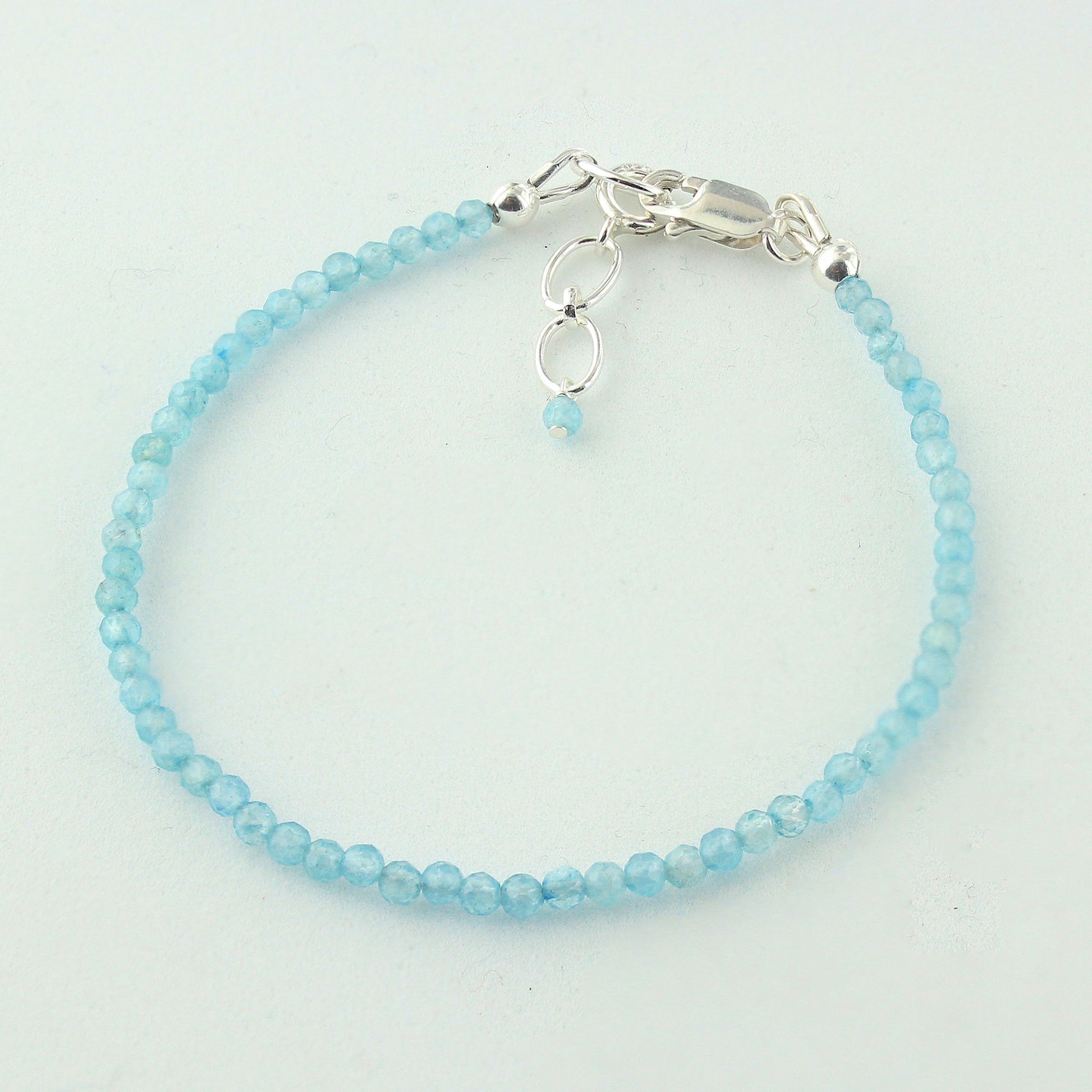 Natural Aquamarine 1.5mm Beads 925 Silver Clasp Gemstone Bracelets - Gem Avenue