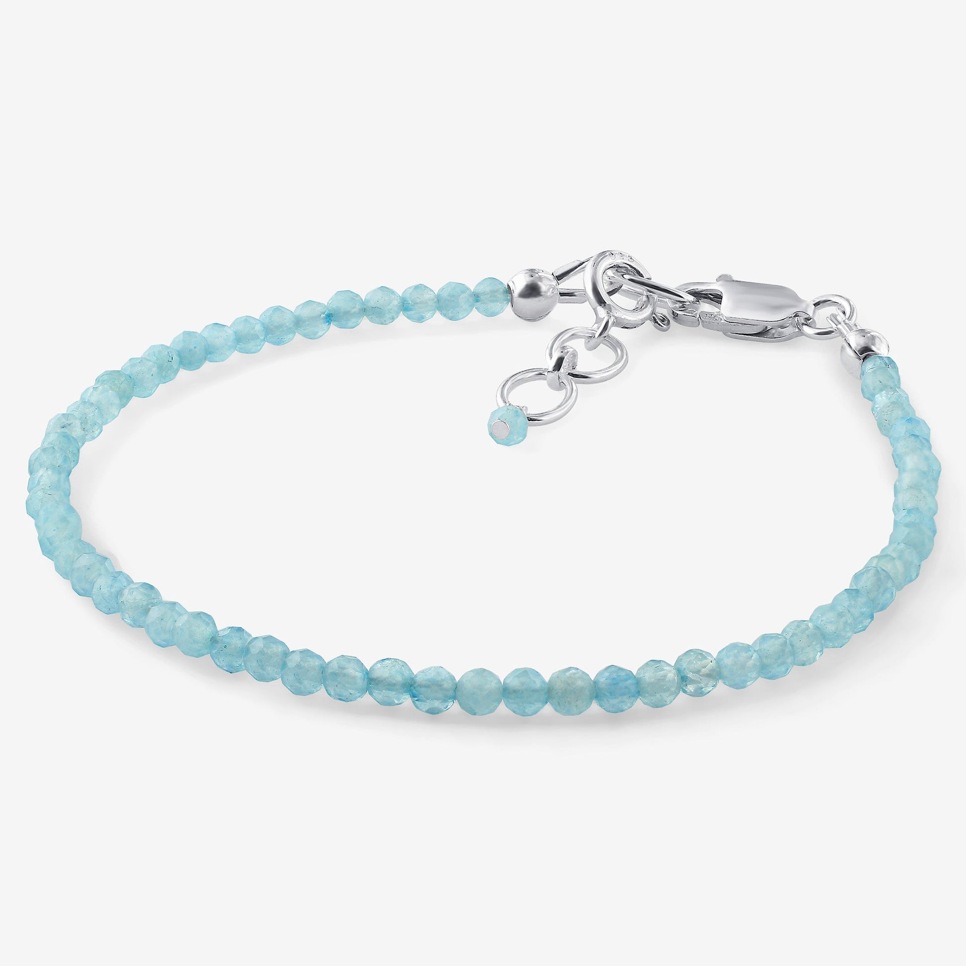 Natural Aquamarine 1.5mm Beads 925 Silver Clasp Gemstone Bracelets - Gem Avenue