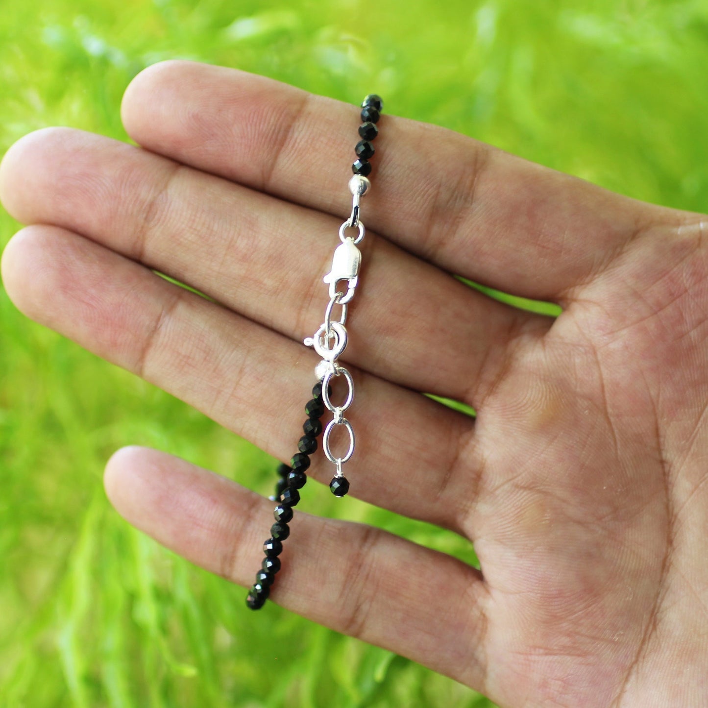 Natural Black Tourmaline  Beads 925 Sterling Silver Clasp Gemstone Bracelets - Gem Avenue