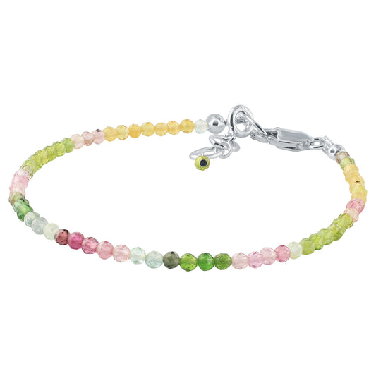 Natural Multicolor Tourmaline Beads Sterling Silver Gemstone Bracelets