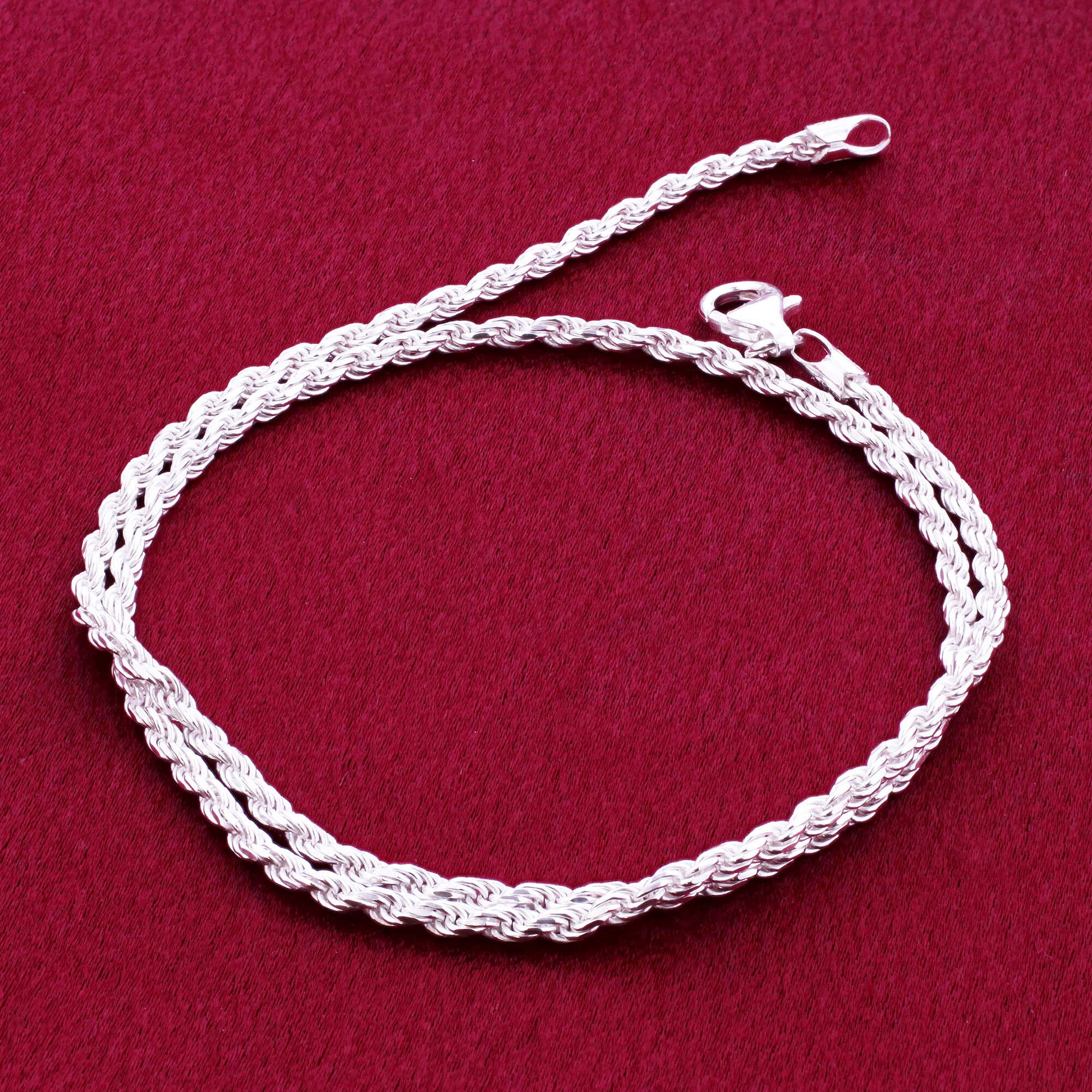 925 Sterling Silver Rope Chain Necklace with Lobster Clasp - Gem Avenue