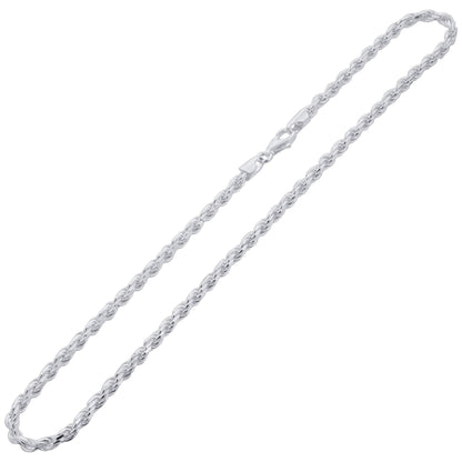 925 Sterling Silver Rope Chain Necklace with Lobster Clasp - Gem Avenue