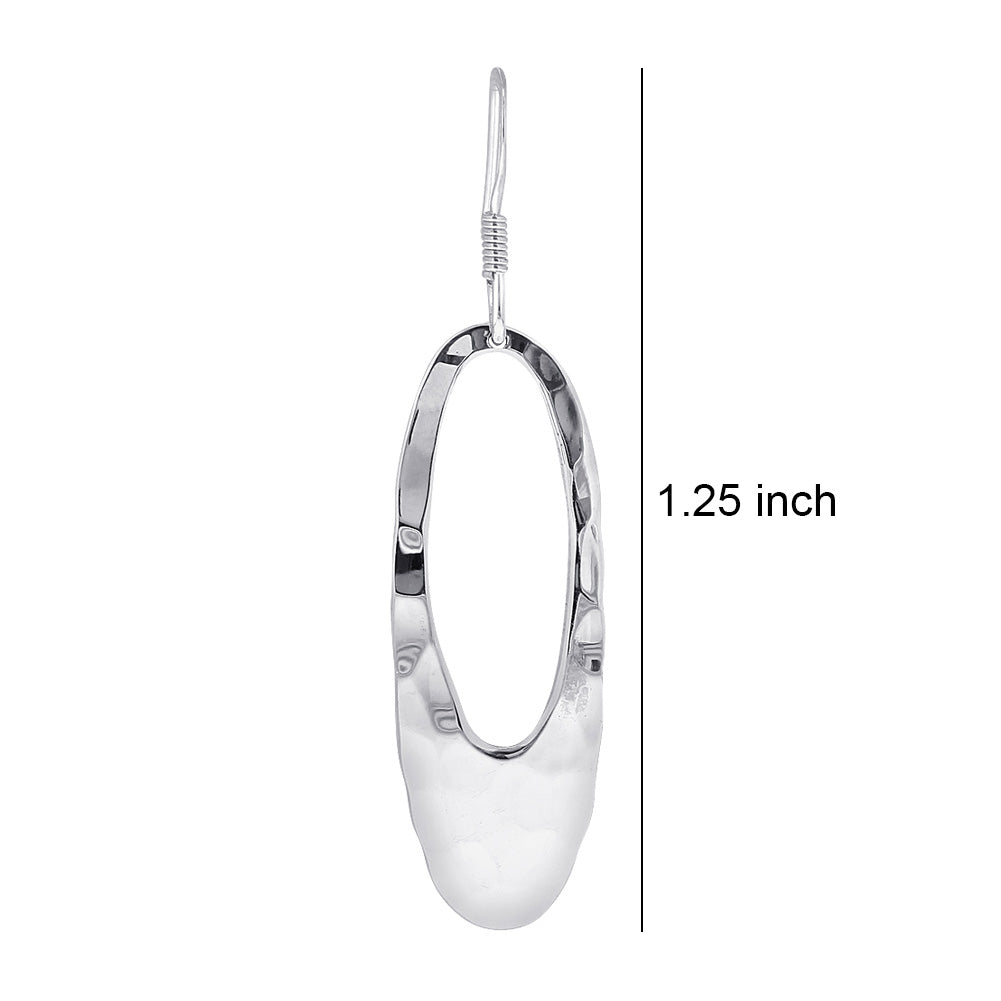 Hammered Finish Hollow Oval Sterling Silver Dangle Earrings - Gem Avenue