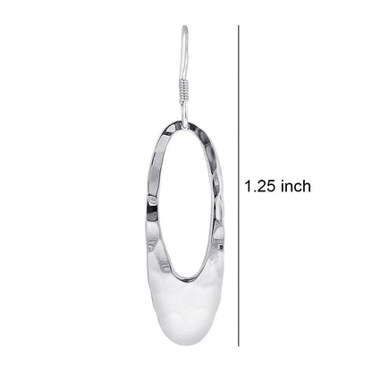 Hammered Finish Hollow Oval Sterling Silver Dangle Earrings - Gem Avenue