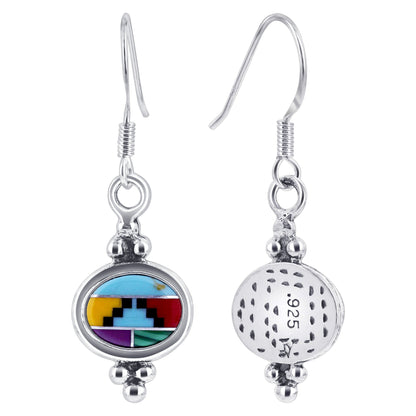 Oval Simulated Multicolor Concho Drop Earrings .925 Sterling Silver