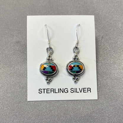 Oval Simulated Multicolor Concho Drop Earrings .925 Sterling Silver