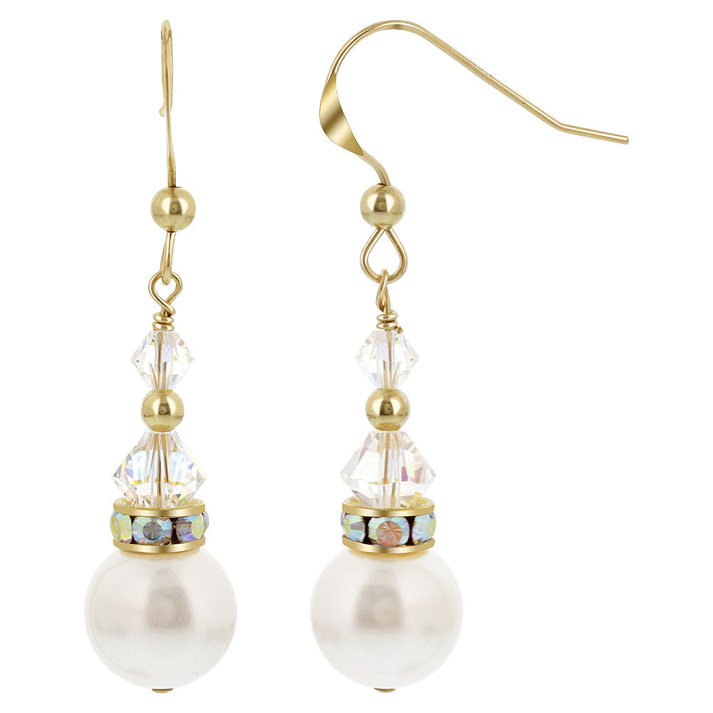 Gold Filled Drop Earrings with Pearl and Austrian Crystals