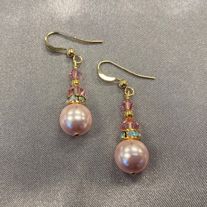 Gold Filled Drop Earrings with Pearl and Austrian Crystals