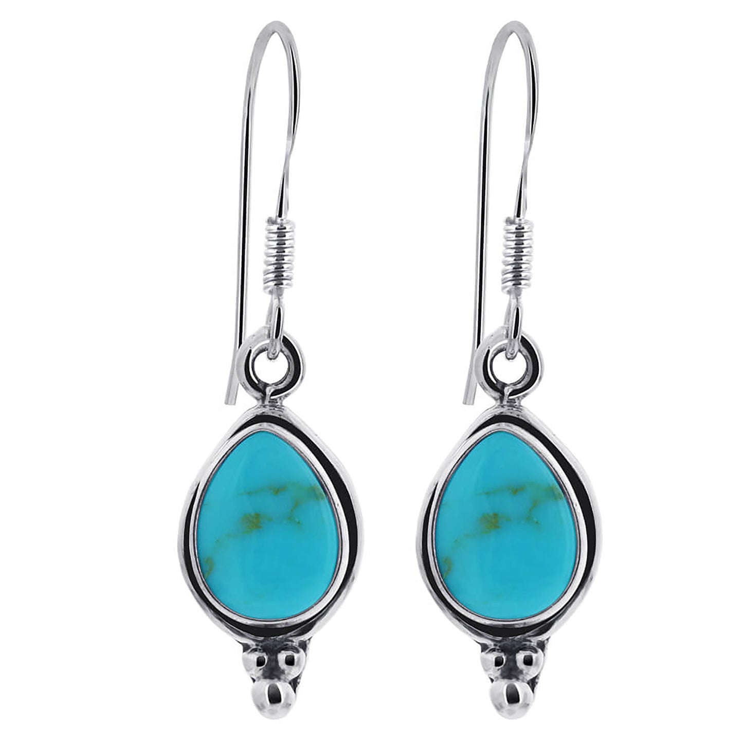 Pear Shape Simulated Turquoise 1.25 Inch Long 925 Sterling Silver Drop Earrings for Women