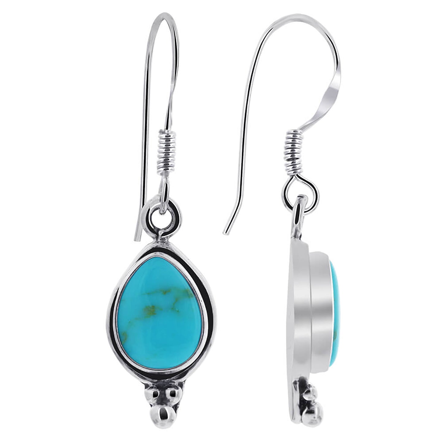 Pear Shape Simulated Turquoise 1.25 Inch Long 925 Sterling Silver Drop Earrings for Women