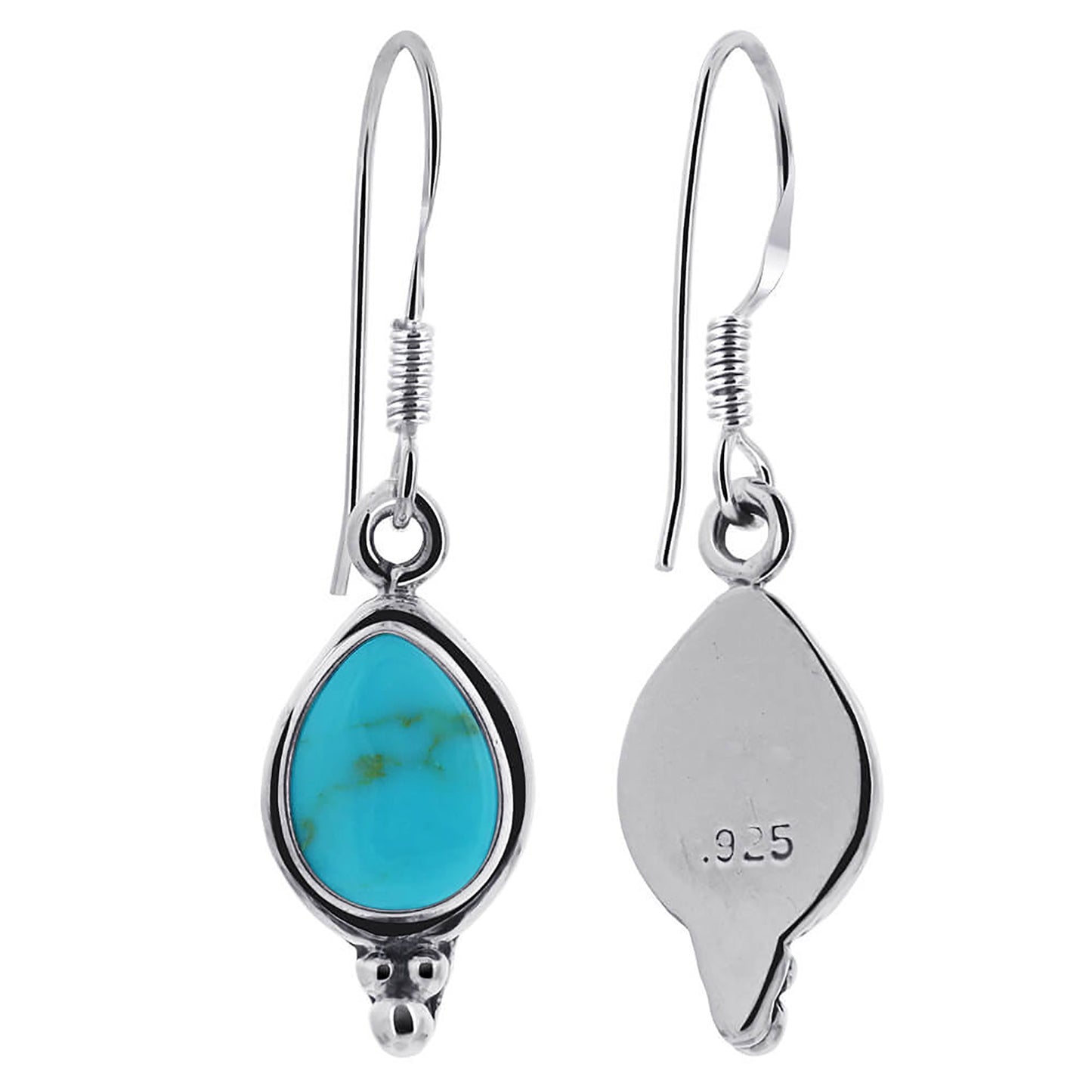 Pear Shape Simulated Turquoise 1.25 Inch Long 925 Sterling Silver Drop Earrings for Women