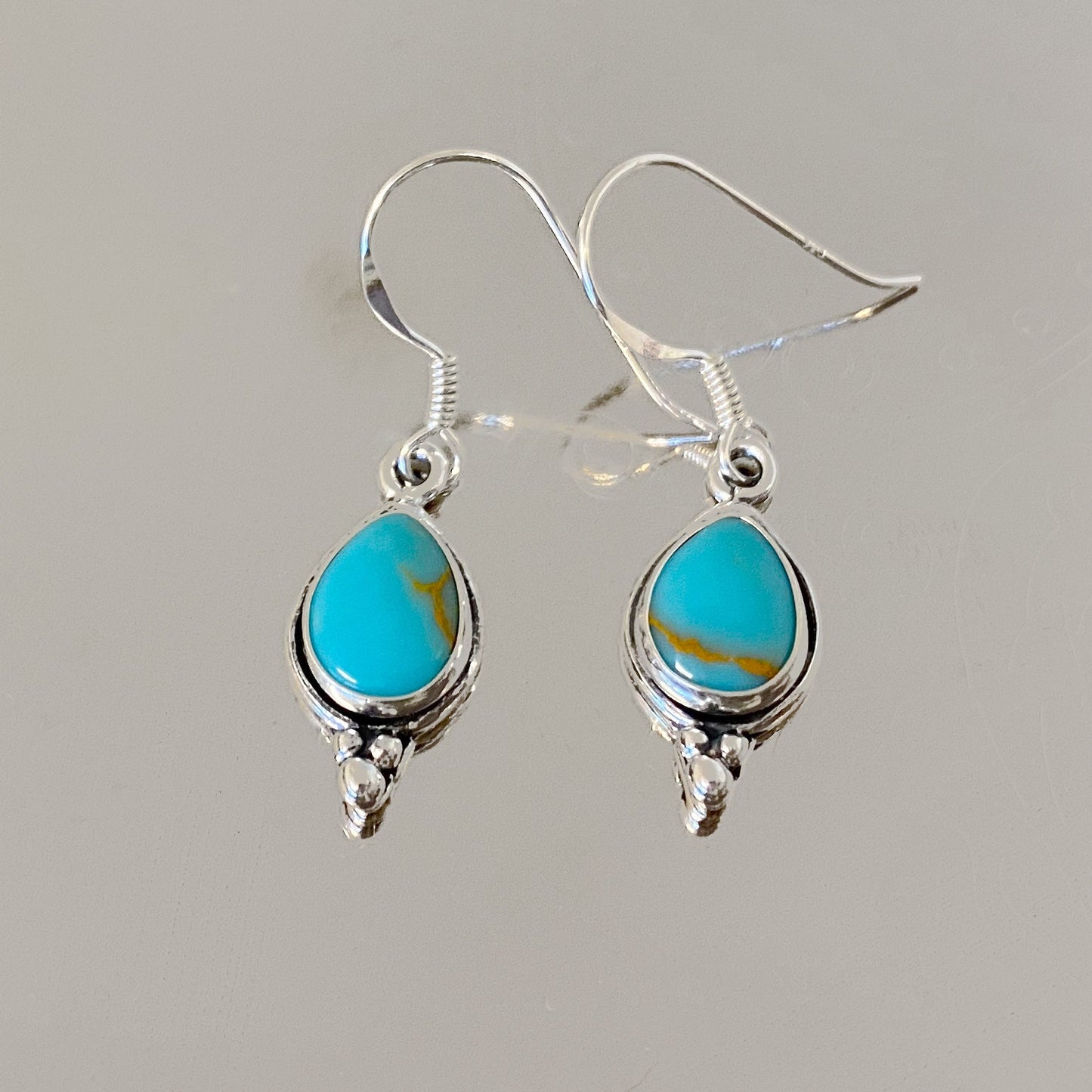 Pear Shape Simulated Turquoise 1.25 Inch Long 925 Sterling Silver Drop Earrings for Women