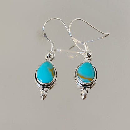Pear Shape Simulated Turquoise 1.25 Inch Long 925 Sterling Silver Drop Earrings for Women