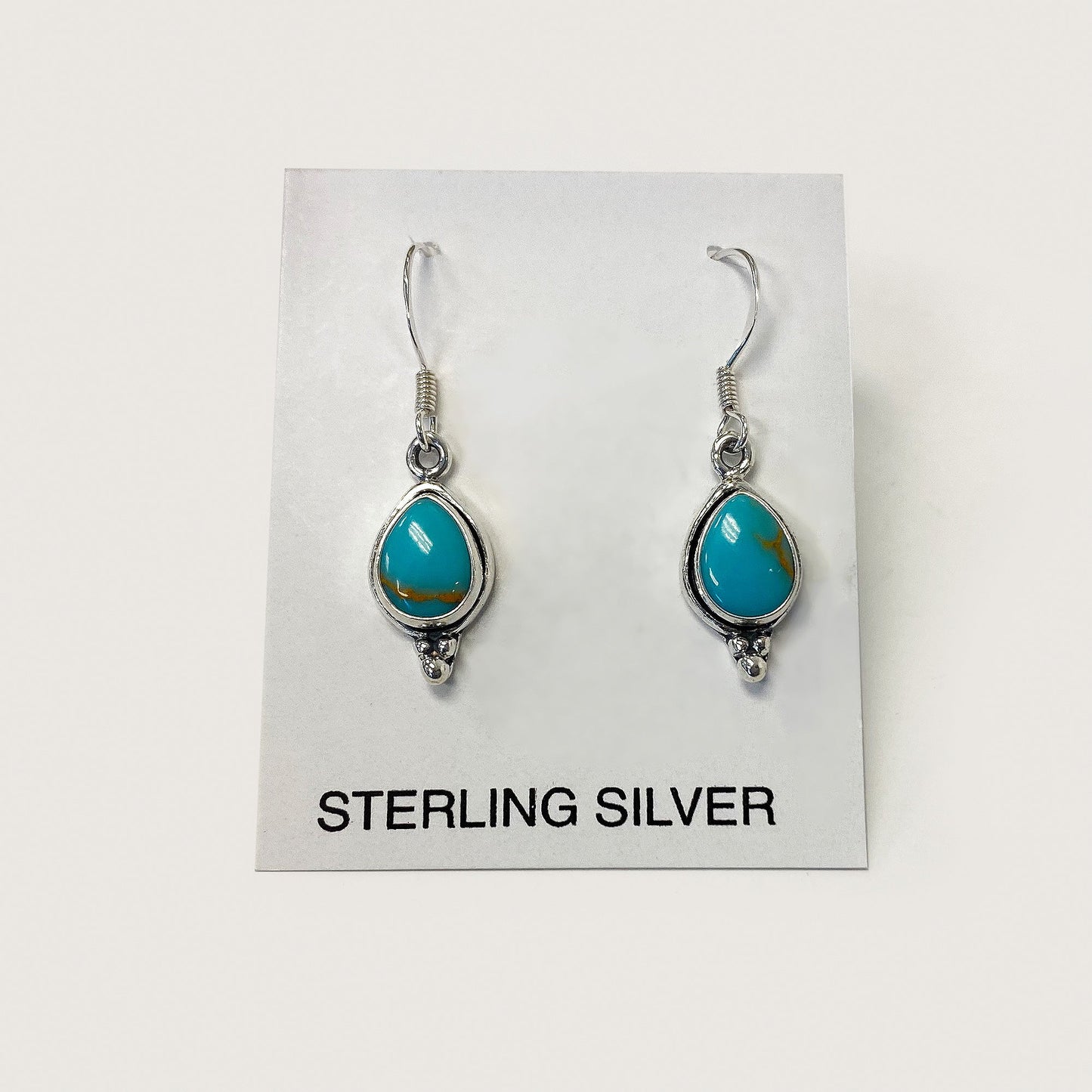 Pear Shape Simulated Turquoise 1.25 Inch Long 925 Sterling Silver Drop Earrings for Women