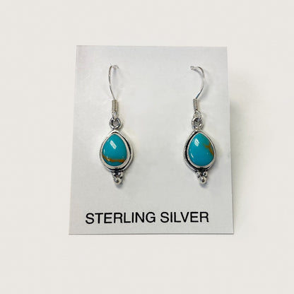 Pear Shape Simulated Turquoise 1.25 Inch Long 925 Sterling Silver Drop Earrings for Women
