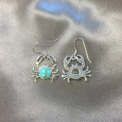 Round Simulated Turquoise Sea Life Crab Drop Earrings with .925 Sterling Silver