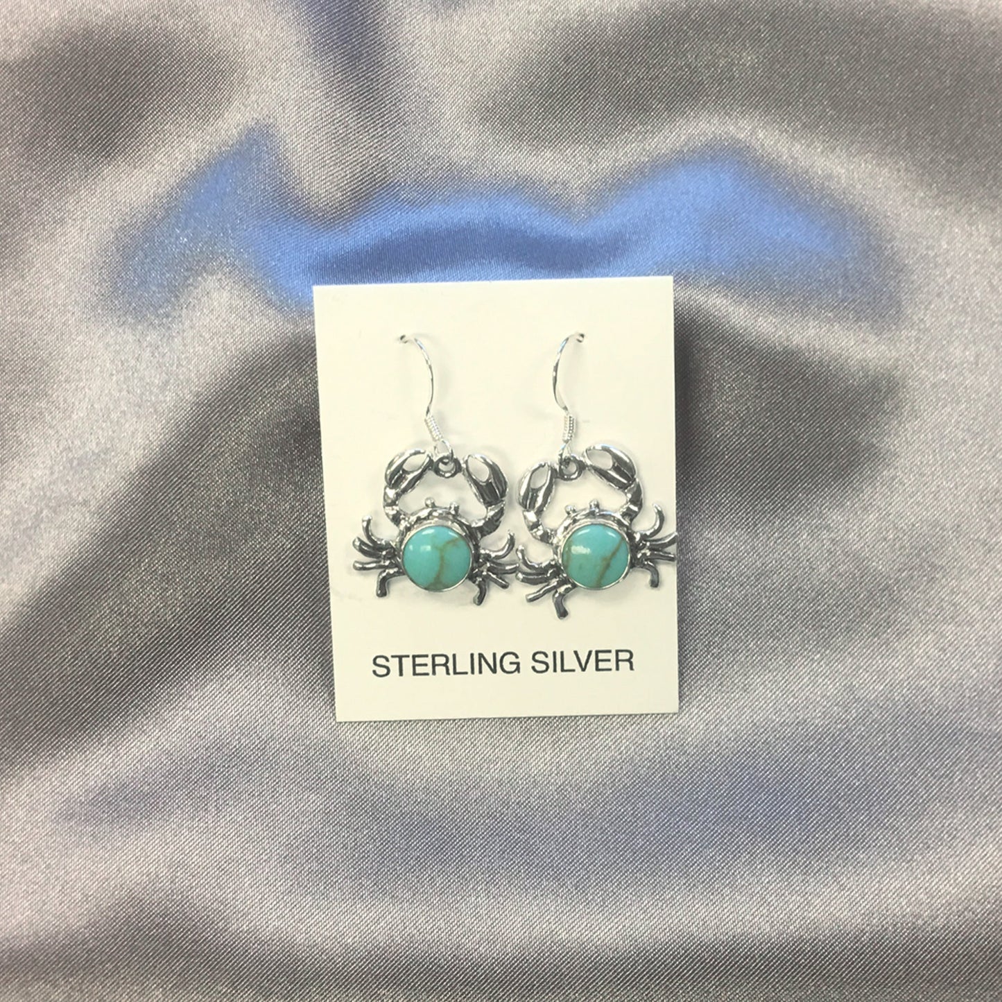 Round Simulated Turquoise Sea Life Crab Drop Earrings with .925 Sterling Silver