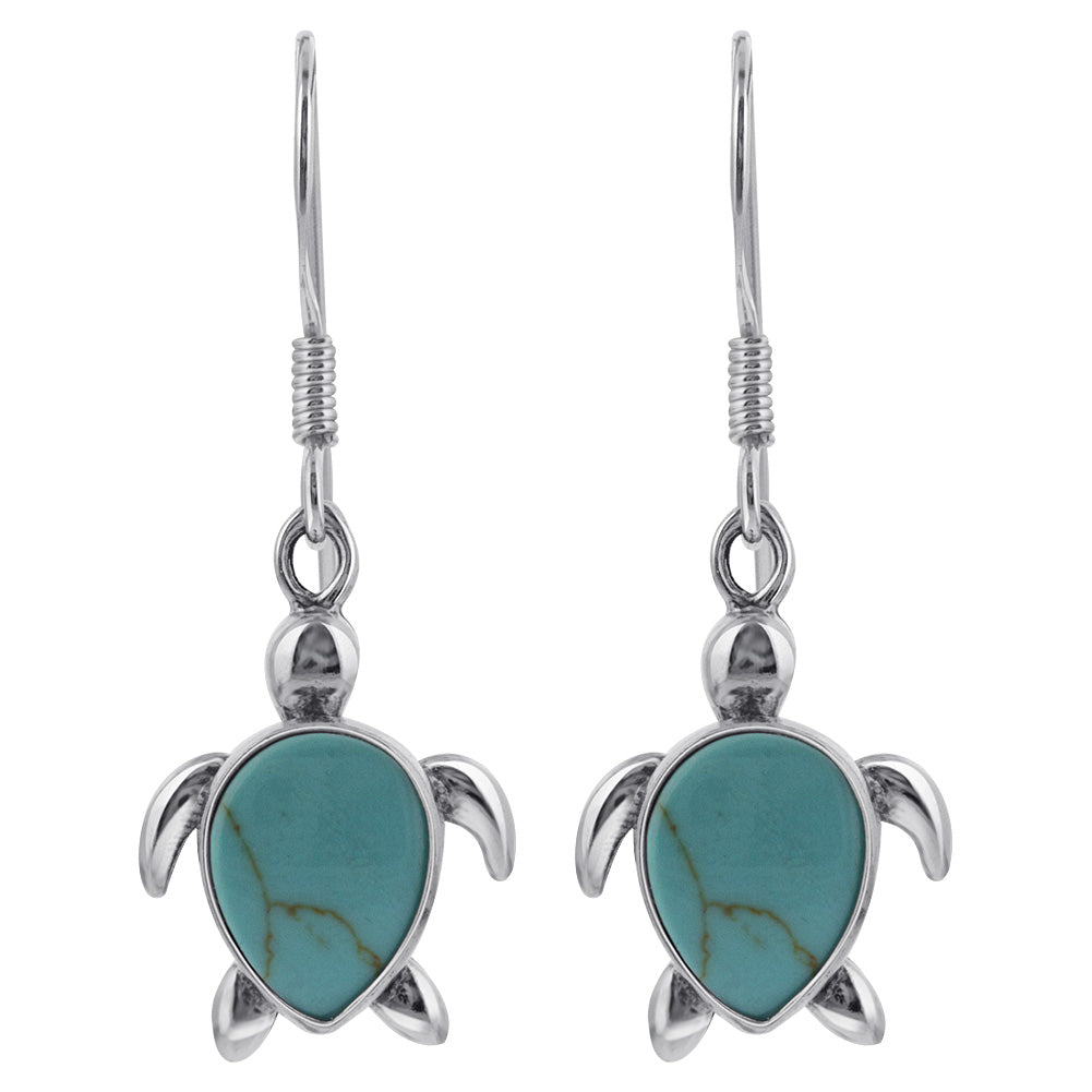 Simulated Blue Turquoise Sea Turtle 925 Sterling Silver Drop Earrings - Gem Avenue
