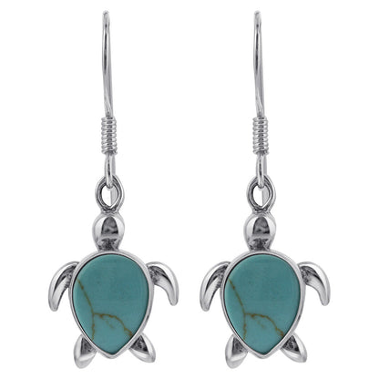 Simulated Blue Turquoise Sea Turtle 925 Sterling Silver Drop Earrings - Gem Avenue