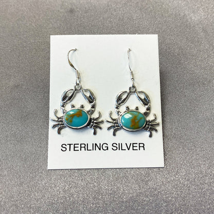 Oval Simulated Turquoise Crab Drop Earrings with .925 Sterling Silver