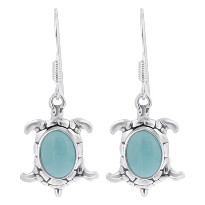 Oval Simulated Turquoise Turtle 34x13mm Drop Earrings with .925 Sterling Silver
