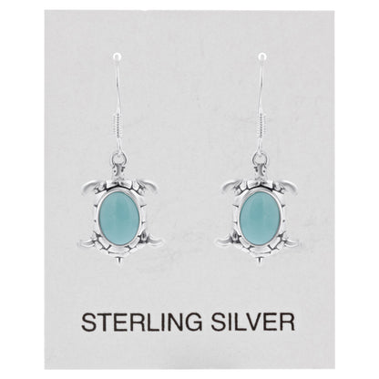 Oval Simulated Turquoise Turtle 34x13mm Drop Earrings with .925 Sterling Silver