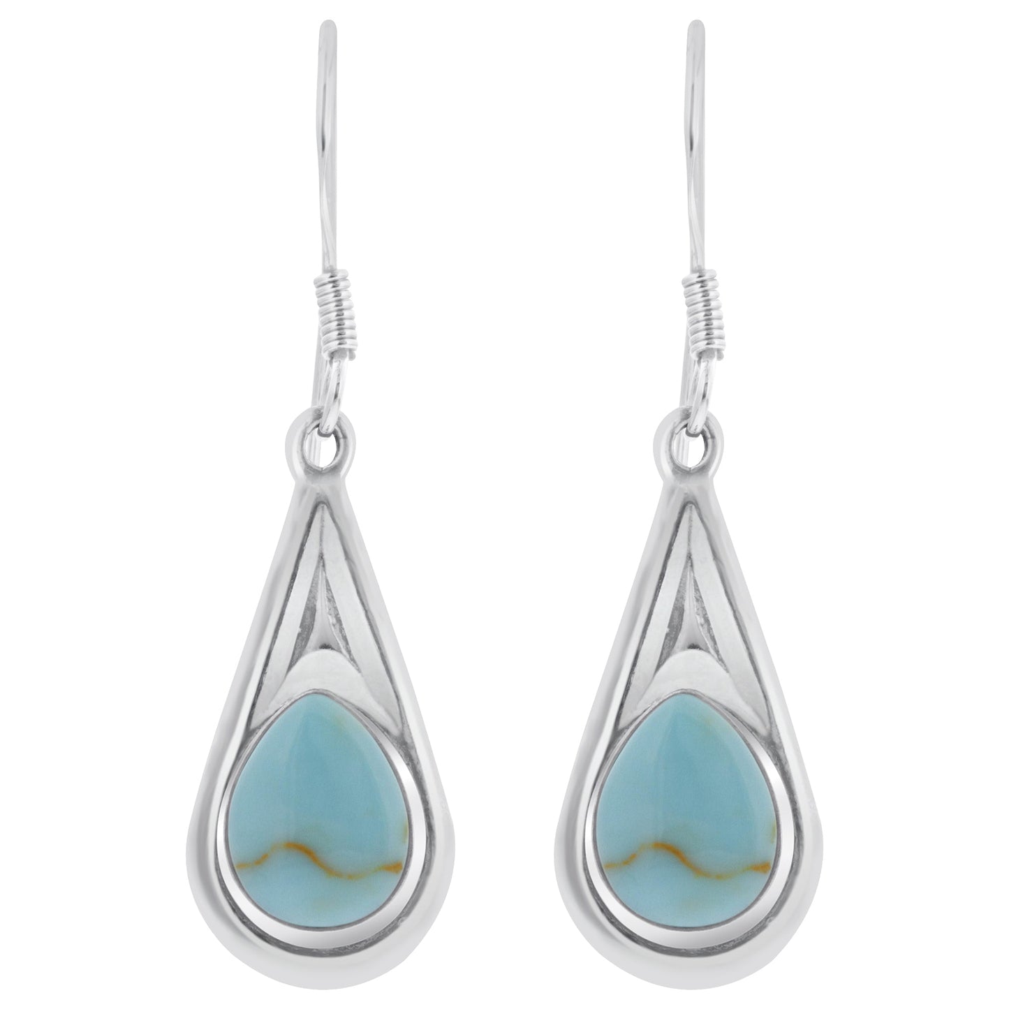 Pear Shape Simulated Turquoise 37x10mm Drop Earrings .925 Sterling Silver
