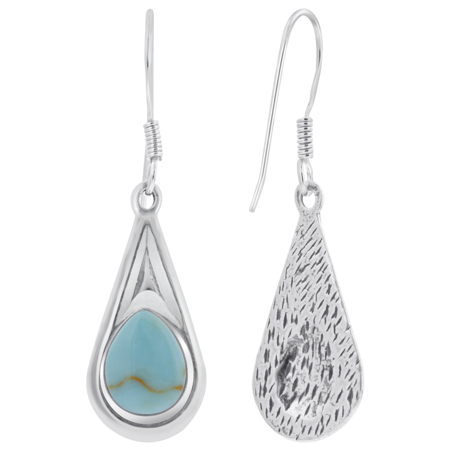 Pear Shape Simulated Turquoise 37x10mm Drop Earrings .925 Sterling Silver