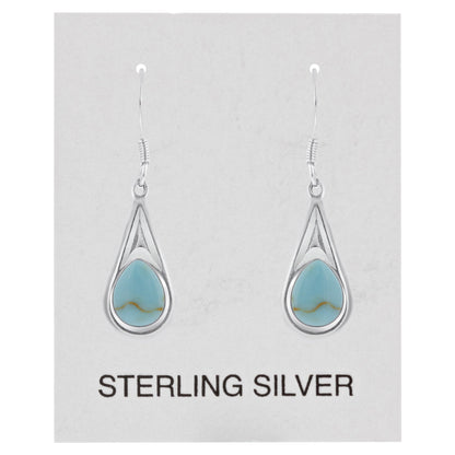 Pear Shape Simulated Turquoise 37x10mm Drop Earrings .925 Sterling Silver