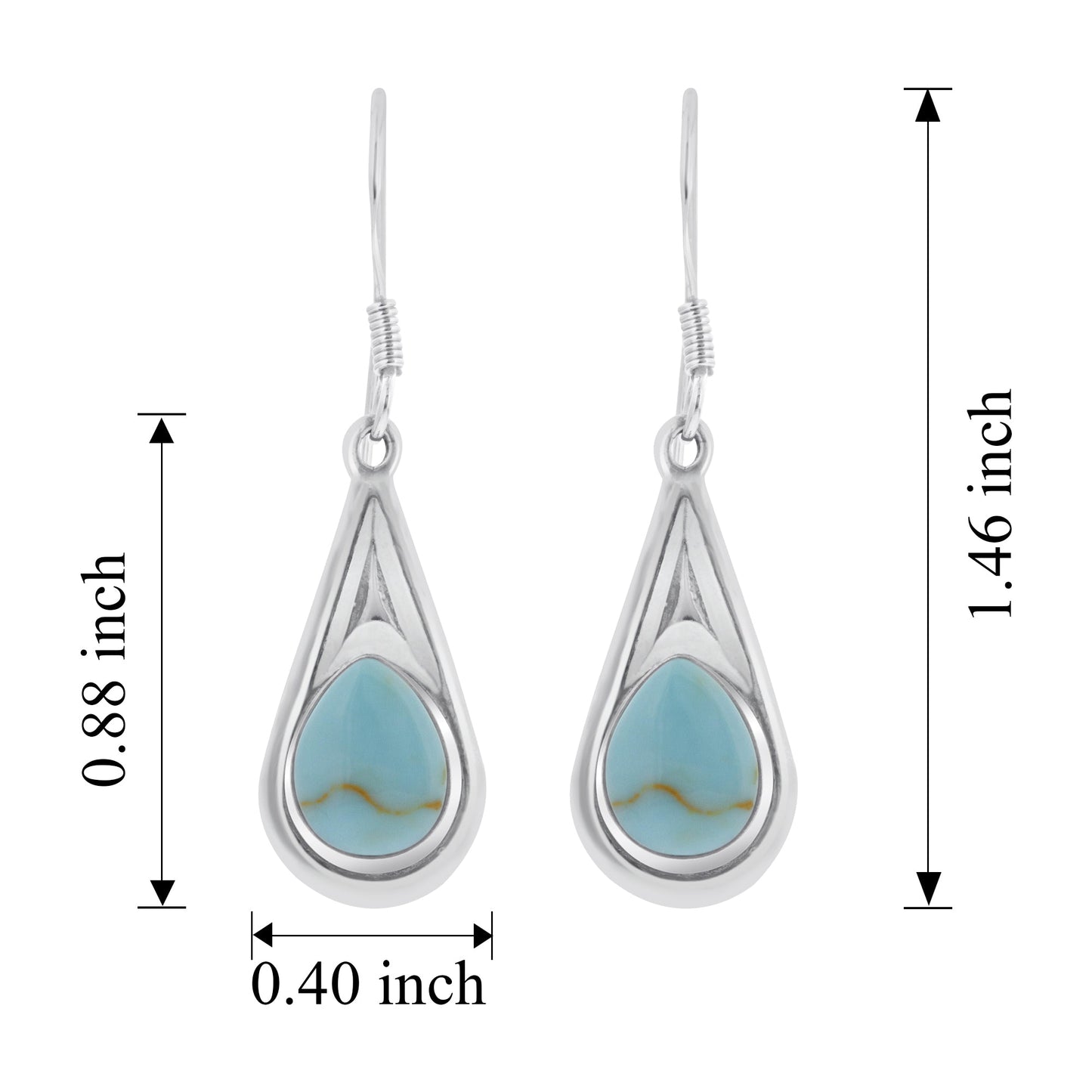 Pear Shape Simulated Turquoise 37x10mm Drop Earrings .925 Sterling Silver