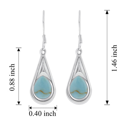 Pear Shape Simulated Turquoise 37x10mm Drop Earrings .925 Sterling Silver