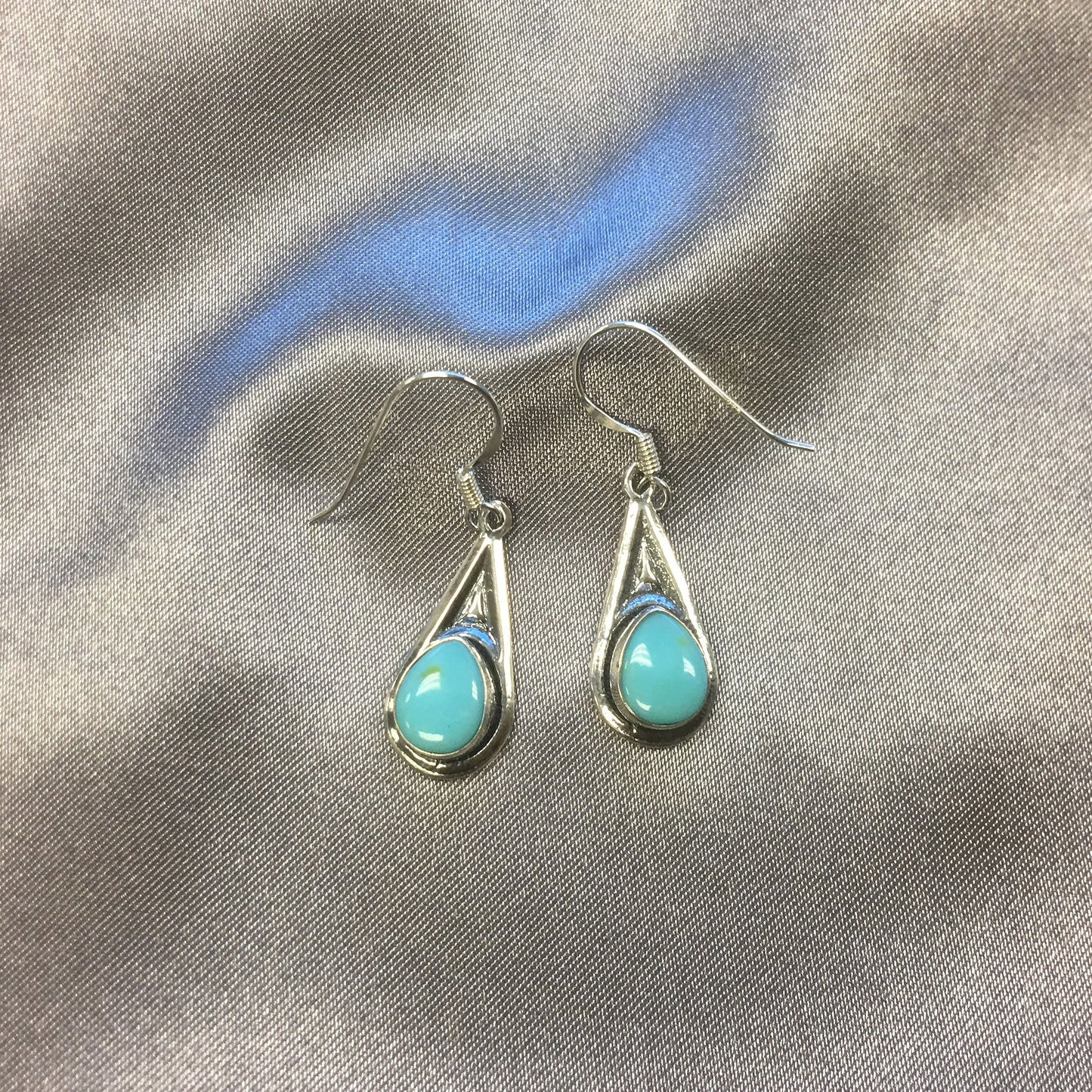 Pear Shape Simulated Turquoise 37x10mm Drop Earrings .925 Sterling Silver