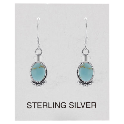Oval Simulated Turquoise Drop Earrings 32x10mm Bali Design 925 Sterling Silver