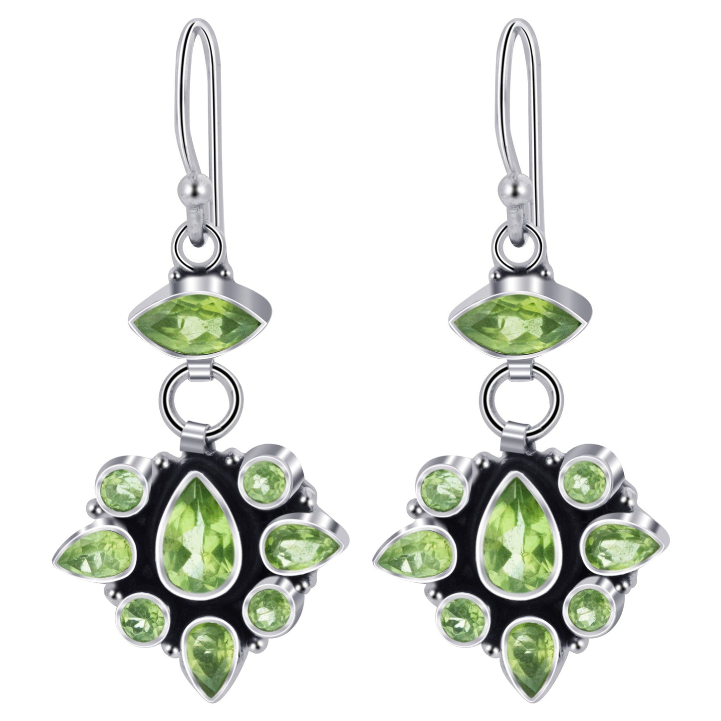 Peridot Gemstone Bali Design Drop Earrings with .925 Sterling Silver