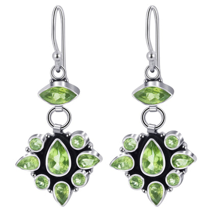 Peridot Gemstone Bali Design Drop Earrings with .925 Sterling Silver