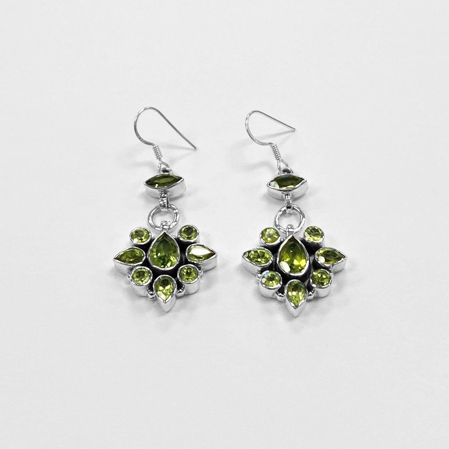 Peridot Gemstone Bali Design Drop Earrings with .925 Sterling Silver