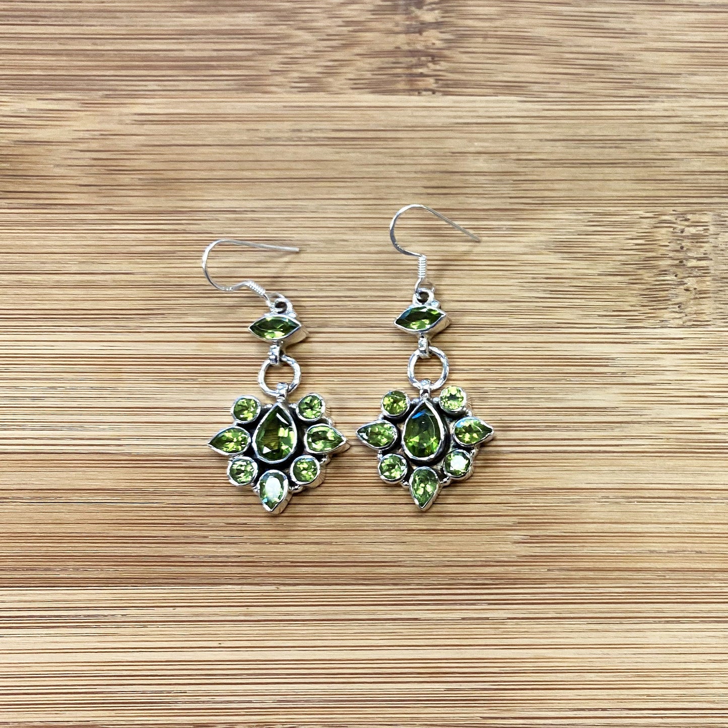 Peridot Gemstone Bali Design Drop Earrings with .925 Sterling Silver