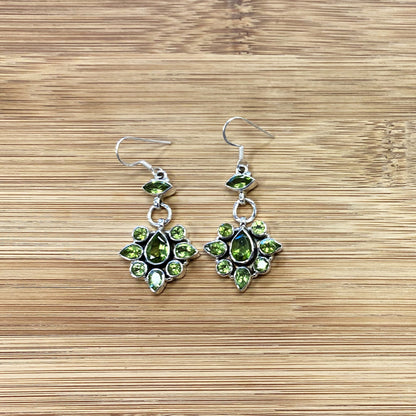 Peridot Gemstone Bali Design Drop Earrings with .925 Sterling Silver