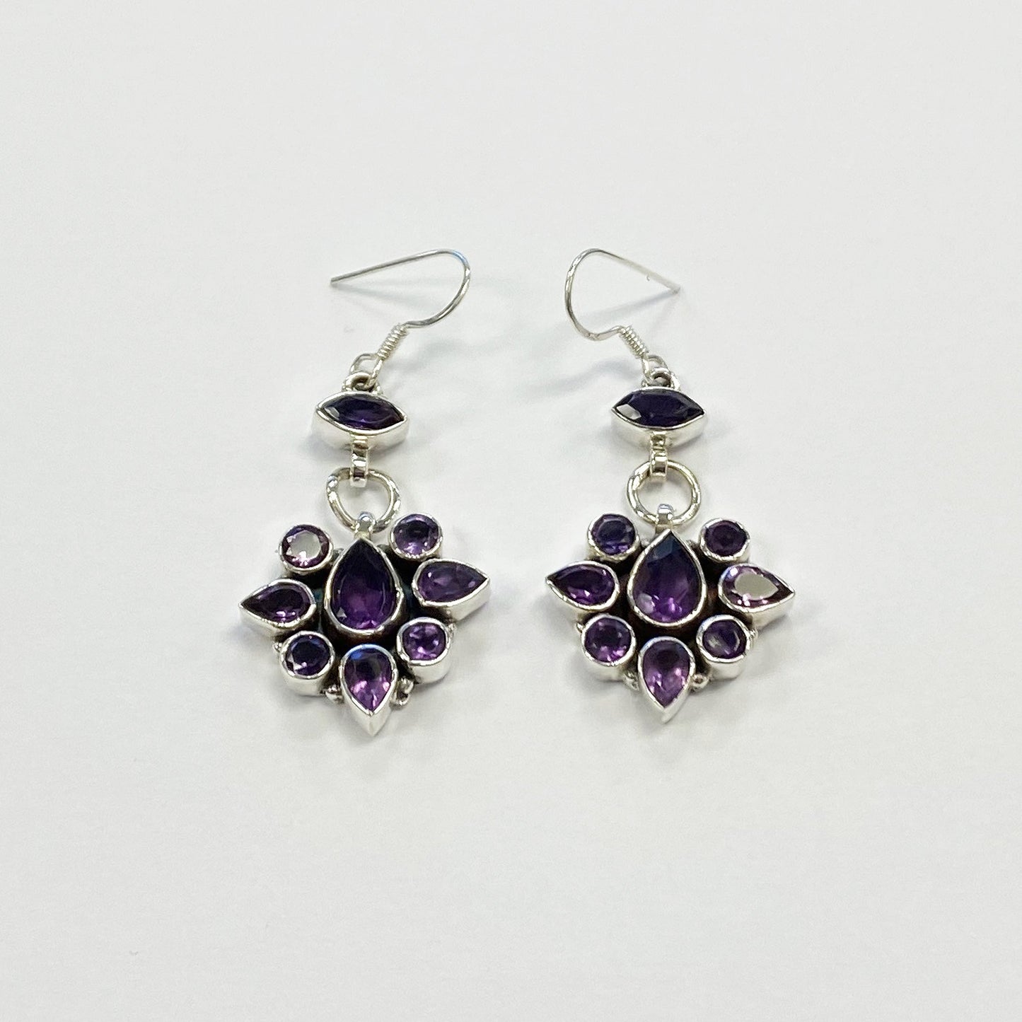 Amethyst Gemstone Bali Design Drop Earrings with .925 Sterling Silver