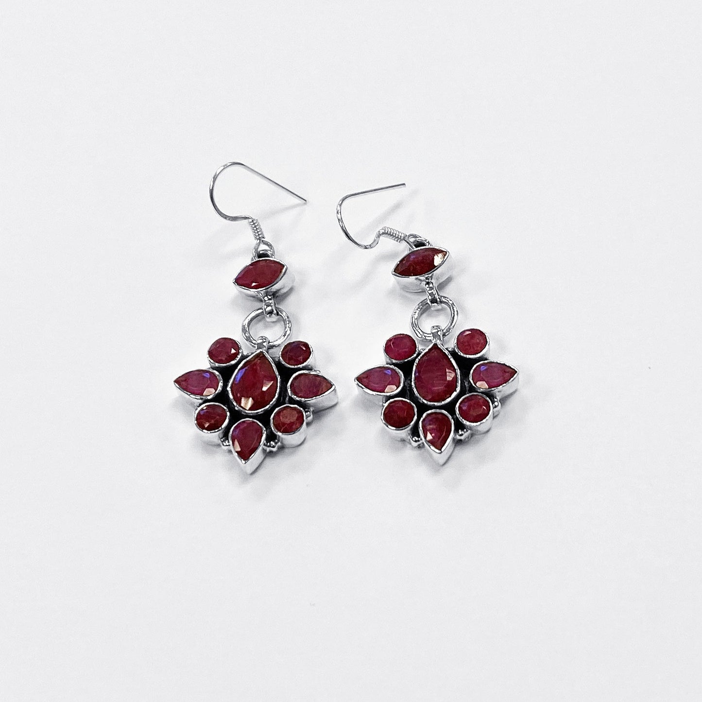 Dyed Ruby Gemstone Bali Design Drop Earrings with .925 Sterling Silver