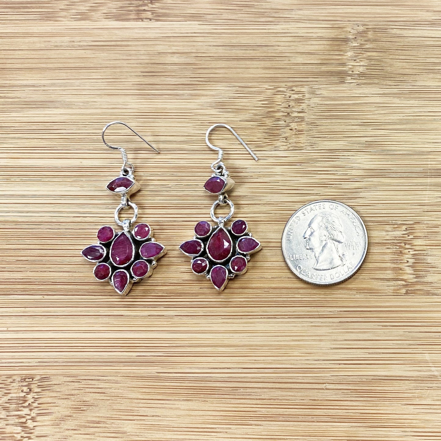 Dyed Ruby Gemstone Bali Design Drop Earrings with .925 Sterling Silver