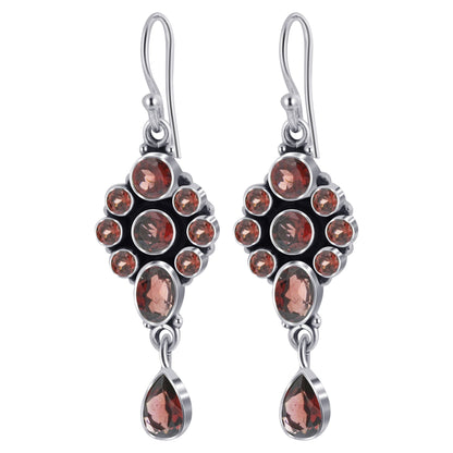 Garnet Gemstone Bali Design Sterling Silver Drop Earrings for Women-Gem Avenue Wholesale Silver