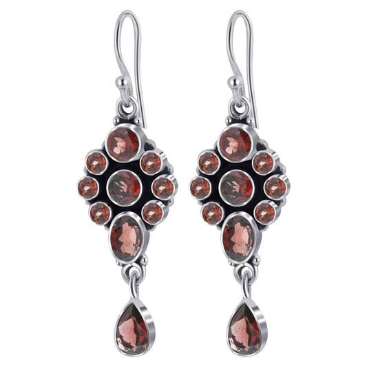 Garnet Gemstone Bali Design Sterling Silver Drop Earrings for Women-Gem Avenue Wholesale Silver