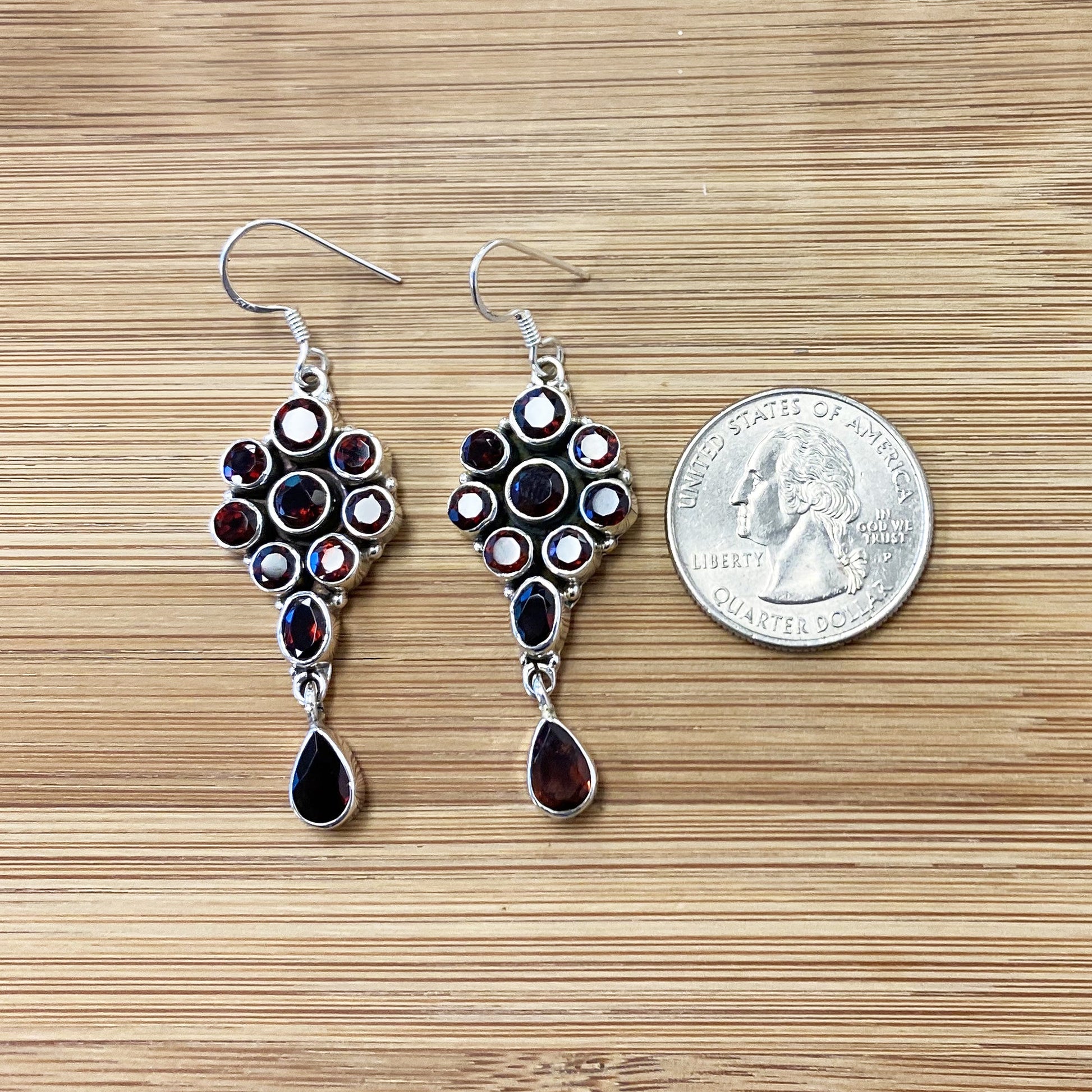 Garnet Gemstone Bali Design Sterling Silver Drop Earrings for Women-Gem Avenue Wholesale Silver