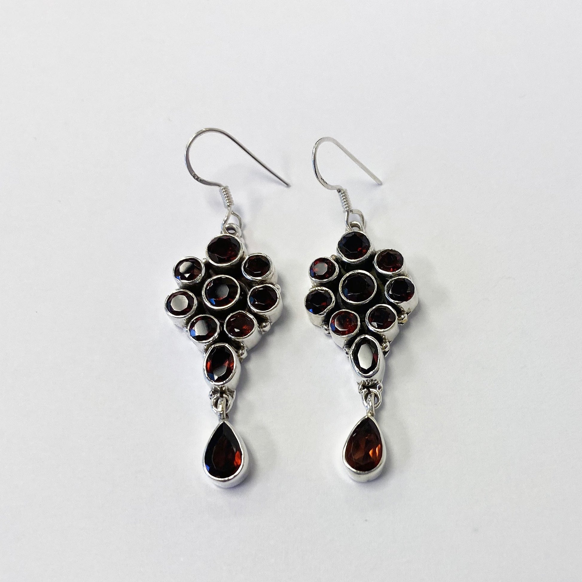Garnet Gemstone Bali Design Sterling Silver Drop Earrings for Women-Gem Avenue Wholesale Silver