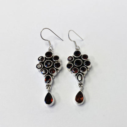 Garnet Gemstone Bali Design Sterling Silver Drop Earrings for Women-Gem Avenue Wholesale Silver