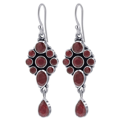 Dyed Ruby Gemstone Bali Design Sterling Silver Drop Earrings for Women  - Gem Avenue Wholesale Silver
