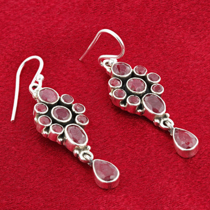 Dyed Ruby Gemstone Bali Design Sterling Silver Drop Earrings for Women  - Gem Avenue Wholesale Silver