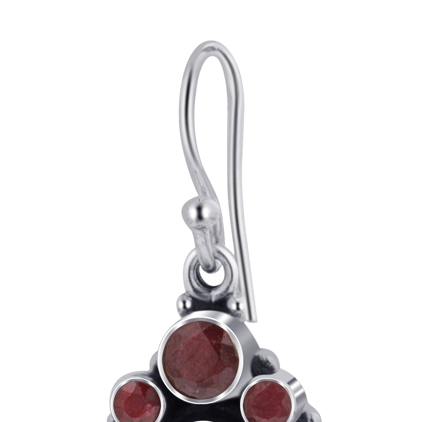 Dyed Ruby Gemstone Bali Design Sterling Silver Drop Earrings for Women  - Gem Avenue Wholesale Silver